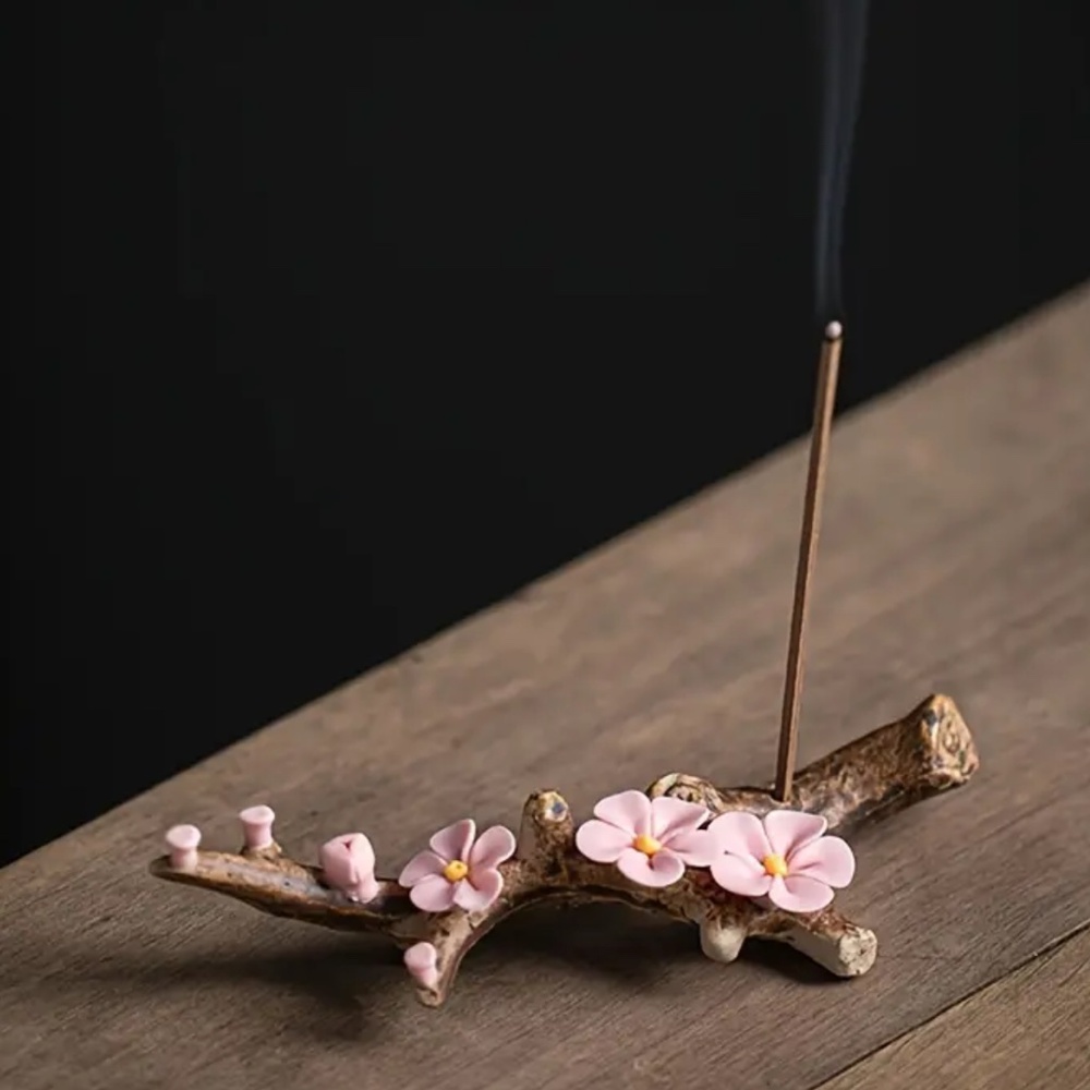 NEW! Hand Crafted Pretty Pink Ceramic Plum Blossom Stick Incense Burner! - Picture 4 of 6